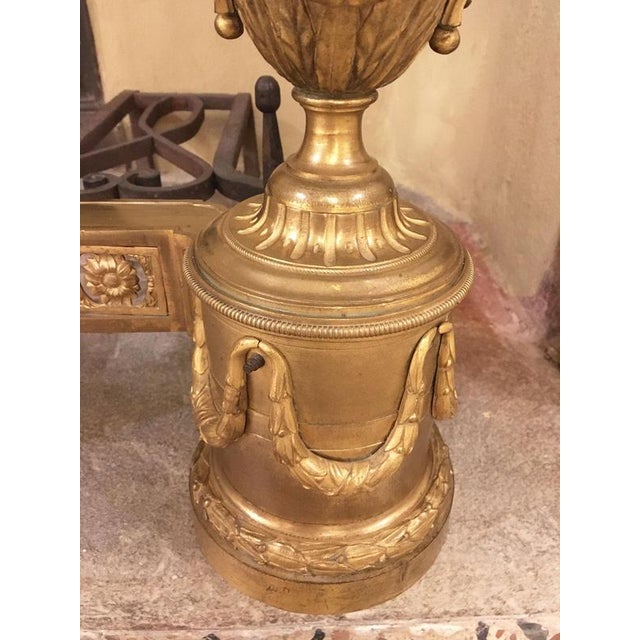 Mid-18th Century Neclassical Gilded Bronze and Iron Andirons, France, Set of 2 For Sale - Image 15 of 16