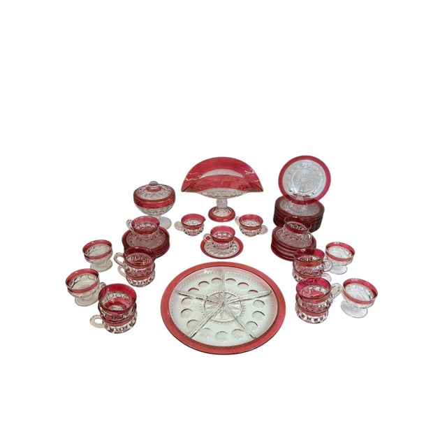 Mid 20th Century Vintage Tiffin Kings Crown Thumbprint Tea Set for 10 With Extras - 44 Pieces For Sale - Image 5 of 17