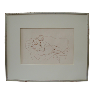 Bernard Karfiol Reclining Nude Woman Pen and Ink Sketch Drawing