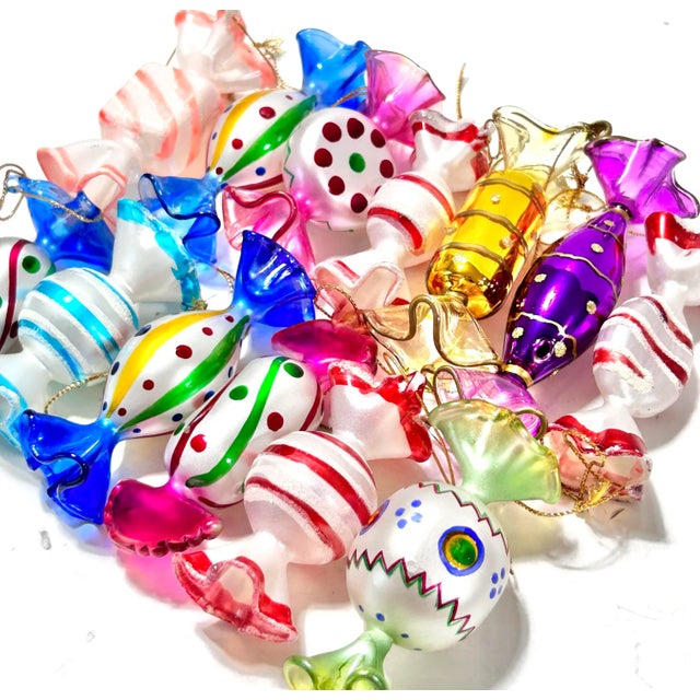 Vintage Glass Candy Christmas Ornaments – Set of 13 For Sale - Image 4 of 12
