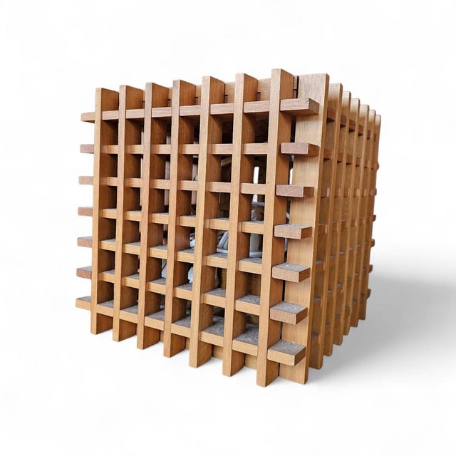 Mid Century Modern wood cube table lamp / Italy 1960s .testament--apollo-down-carrot:hover .hover-fill { fill:...