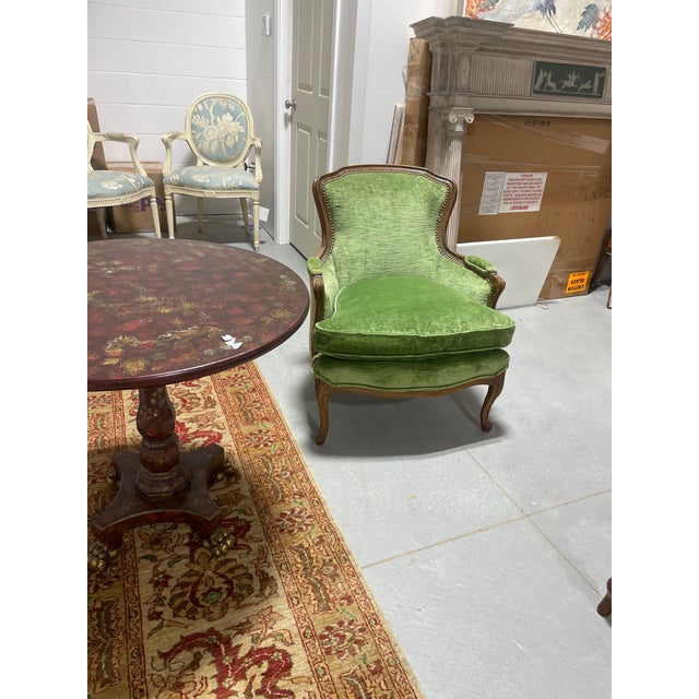 Mid 20th Century Green Velvet Bergere Chair For Sale - Image 12 of 15