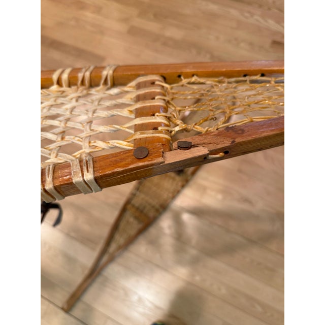 Tall Leather Rawhide Snowshoes Tubbs Vermont Ash Wood Decorative Display-a Pair For Sale - Image 10 of 12