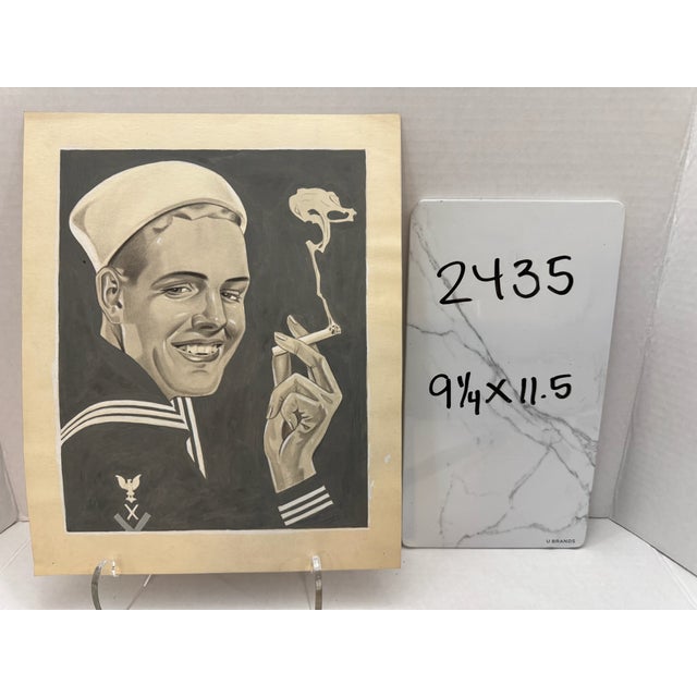 1940s 1940s Original Signed Graphite Illustration of Smiling Sailor With Cigarette, 11.5 X 9.25 In. For Sale - Image 5 of 5