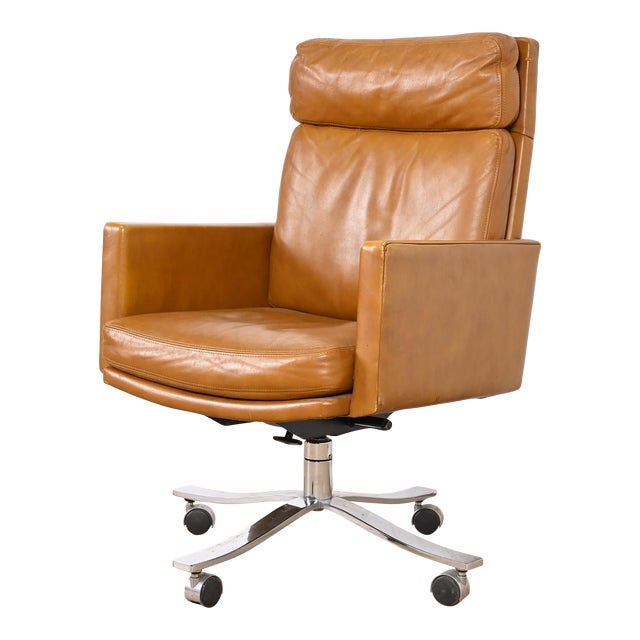 Stow Davis Mid-Century Modern Leather Executive Swivel Desk Chair, Circa 1960s For Sale