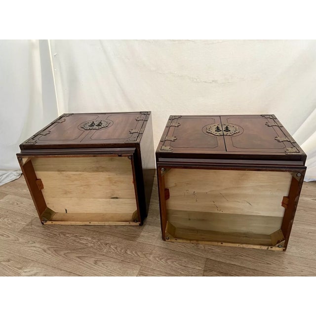 1970s Pair Henredon Mid Century Asian Walnut Nightstands Double Door Cabinets For Sale - Image 11 of 11
