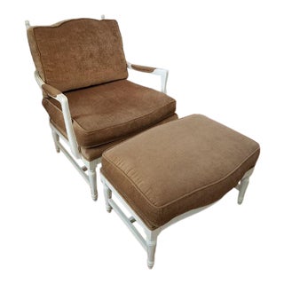 Ethan Allen Country French Chair With Matching Ottoman For Sale