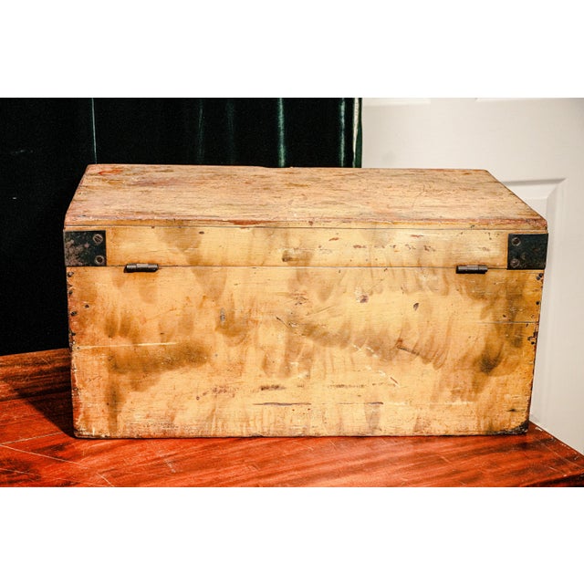 Rustic Hand Painted Antique Country Wood Box Storage Chest Trunk Home Decor Farmhouse Style For Sale - Image 11 of 12