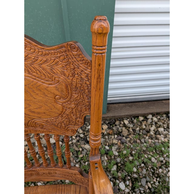 Mid-Century Carved Oak Press Back Arm Chair For Sale - Image 9 of 11