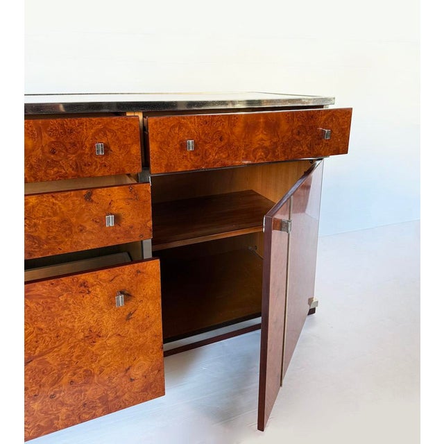 Vintage Brass and Burl Sideboard with Drawers, 1970 For Sale - Image 9 of 14