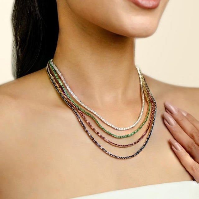 VRJewels Modernist 6.82 Ct Natural Round Emerald Tennis Necklace in Solid 14k Gold For Sale In New York - Image 6 of 18