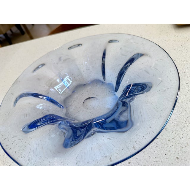 1950s Biomorphic Murano Blue & Clear Centerpiece Bowl For Sale - Image 9 of 12