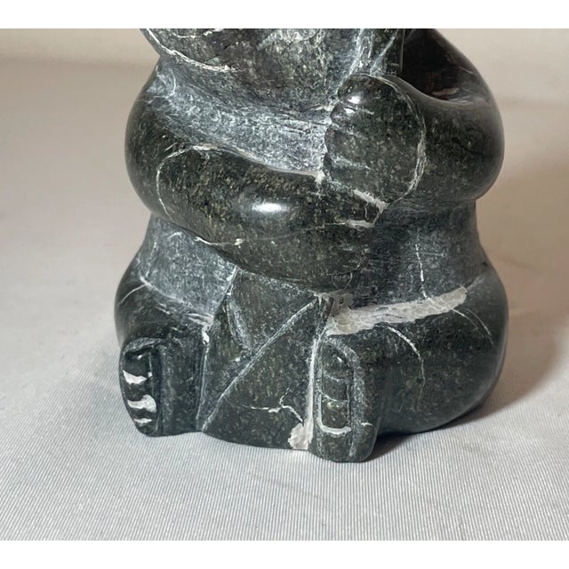 Vintage Hand Carved Soapstone Canada Bear Eating Eskimo Art Sculpture Inuit For Sale - Image 9 of 10