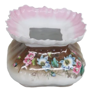 Carl Tielsch Altwasser 4624 Porcelain Brown and Pink Floral Ladies Spitoon