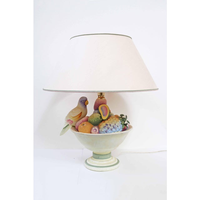 Large Hollywood Regency Table Lamp, Parrot and Fruit Design, Italy 1990s For Sale - Image 11 of 11
