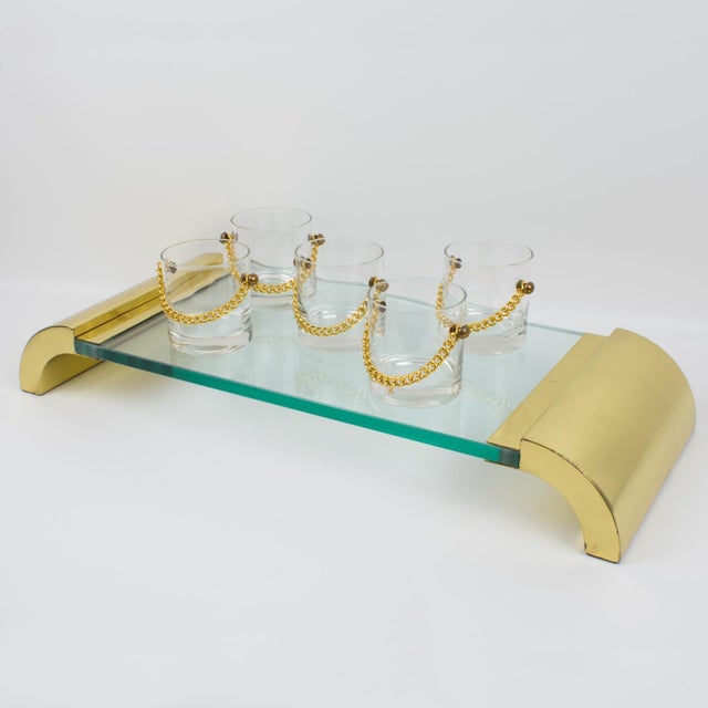 Modernist Brass and Glass Pedestal Centerpiece Display Tray, Italy circa 1980 For Sale - Image 11 of 13