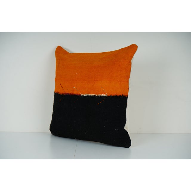 Mid-Century Modern Turkish Orange Kilim Pillow Cover For Sale - Image 3 of 5