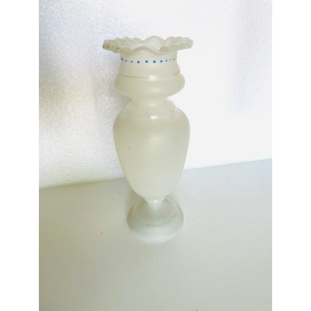 1940s Vintage Hand Painted Floral Design Frosted Bristol Glass Vase For Sale - Image 5 of 7