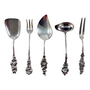 Reed & Barton Silver Plate Harlequin Rose Condiment Set, 5 Pieces