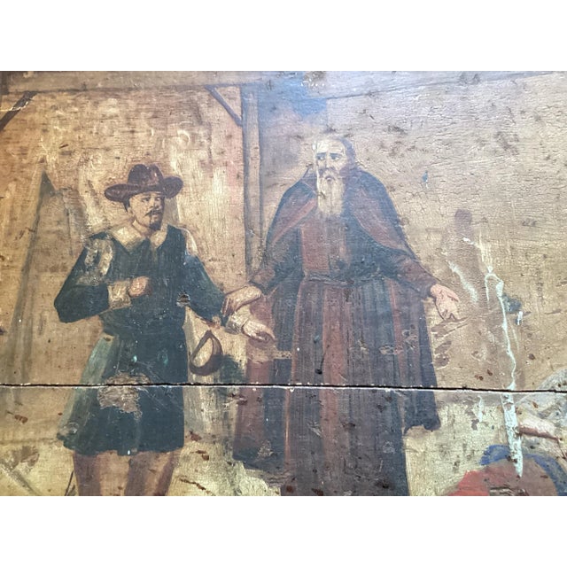 Antique 18th Century European Oil Painting on Wood – Warriors & Clergy Scene, 20” × 12” For Sale - Image 10 of 12