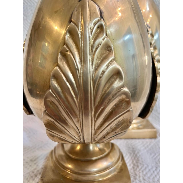 Early to Mid 20th Century Solid Brass Acorn Acanthus Leaf Bookends For Sale In New Orleans - Image 6 of 9