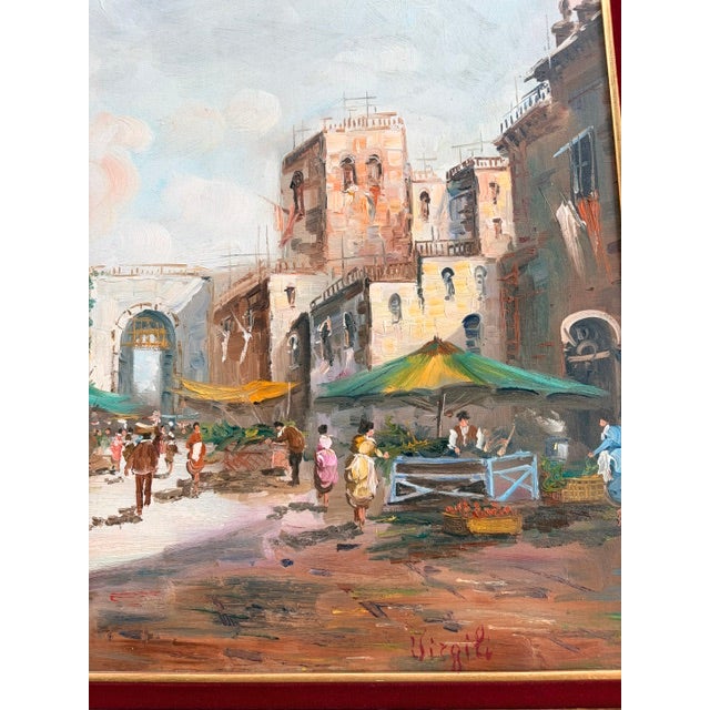Mid 20th Century Mid 20th Century 'Virgili' Signed "Italian Street Market" Oil Painting on Canvas For Sale - Image 5 of 10