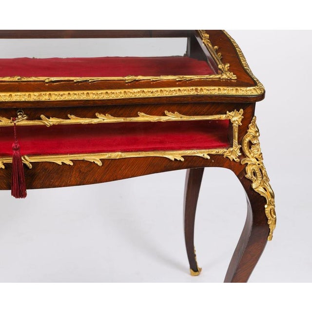 Antique 19th Century French Ormolu Mounted Bijouterie Display Table in Glass, Wood and Velvet For Sale - Image 12 of 18