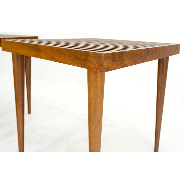 1970s Square Mel Smilow Slatted Solid Walnut Modern Benches Side Tables - A Pair For Sale - Image 5 of 11