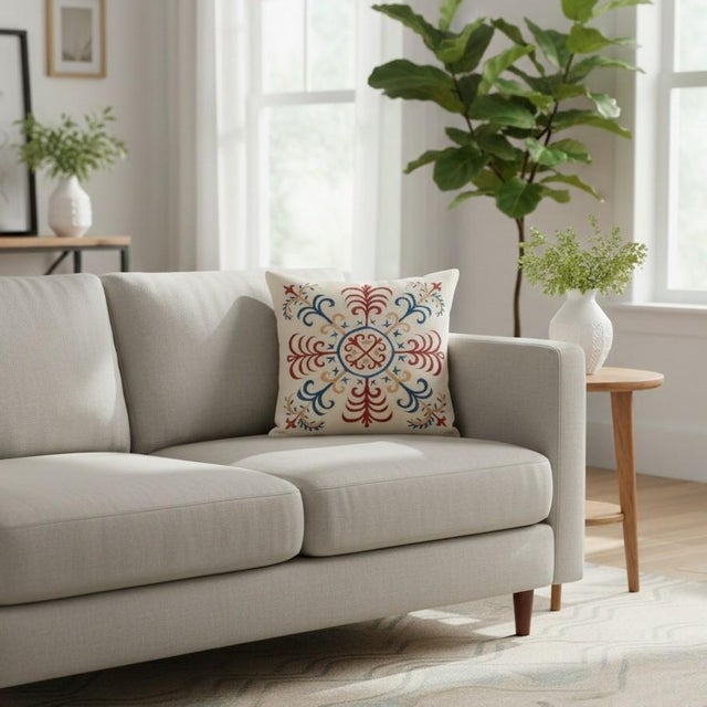 21"x21" 100% Silk Embroidered Cushion Cover. New Toss Pillow. Modern Lace Pillow For Sale - Image 4 of 6