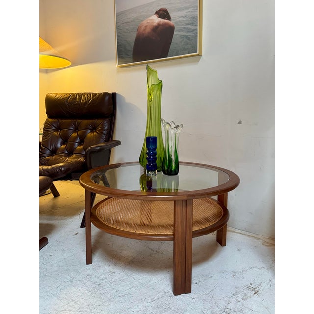 A Rare Mid Century Modern 2 Tiered Coffee Table With Cane Attributed to G Plan, Circa 1960s For Sale - Image 10 of 12