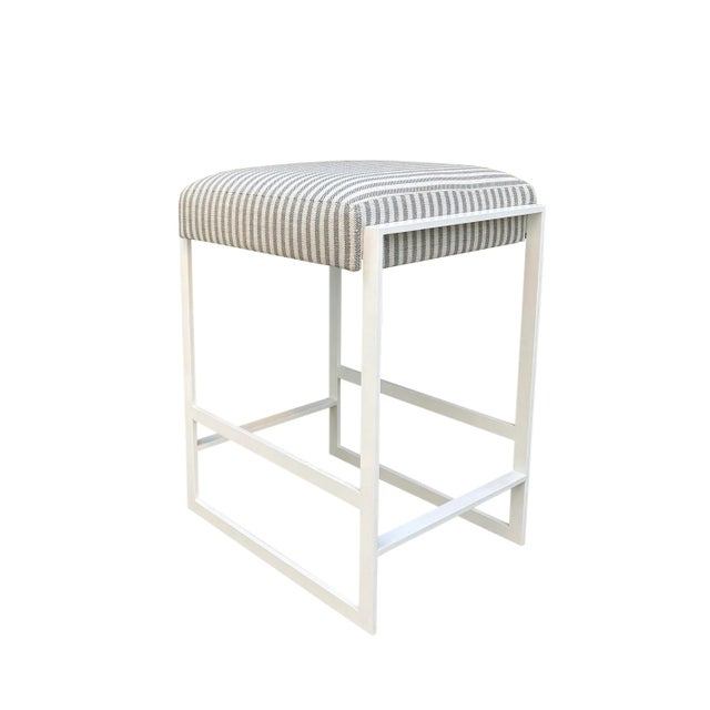 Counter height Outdoor Stool: 18"W x 16"D x 24"H Powder coated steel with upholstered seat Fabric: Kelly Wearstler for Lee...