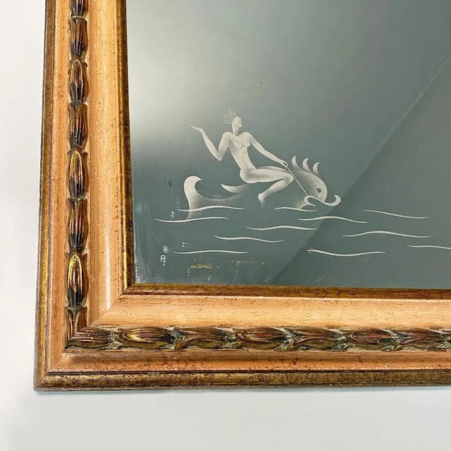 1940s Mid-Century Italian Rectangular Mirror with Drawing, 1940s For Sale - Image 5 of 11