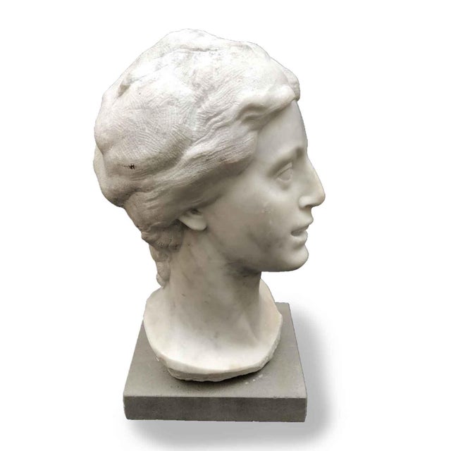 Aurelio Bossi, Bust of a Woman, 1920s, White Marble For Sale - Image 9 of 13