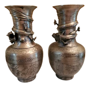 Antique Chinese Mythical Creatures Metal Vases - a Pair
