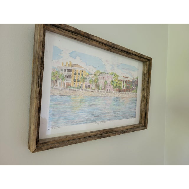 Late 20th Century Jeanie Drucker Battery Reflections Charleston Sc Framed Watercolor Print 17x11 For Sale - Image 9 of 11