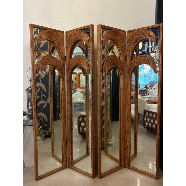 Wood 1970s Vivai Del Sud Bamboo Pencil Reed Palm Tree Screen Mirrors Panels Dividers For Sale - Image 7 of 12