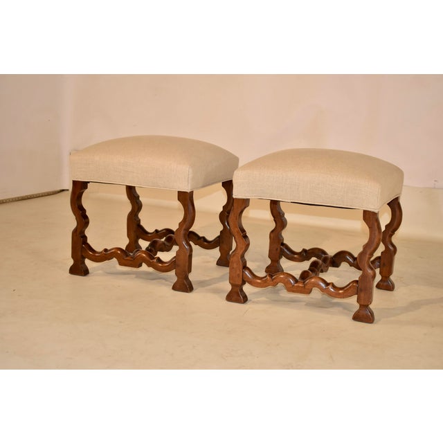 19th Century Pair of French Walnut Upholstered Stools With Mouton Legs For Sale - Image 9 of 9