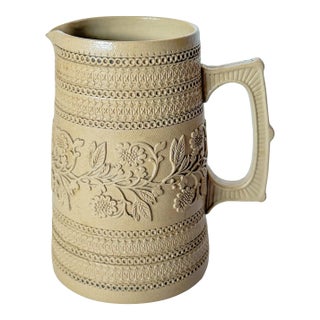 1870s English Traditional Copeland Caneware Pitcher Jug With Rouletted Decoration and Applied Sprigging For Sale