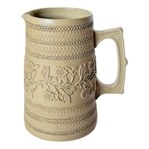 1870s English Traditional Copeland Caneware Pitcher Jug With Rouletted Decoration and Applied Sprigging