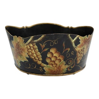 Vintage Hand-Painted Tole Cachepot For Sale
