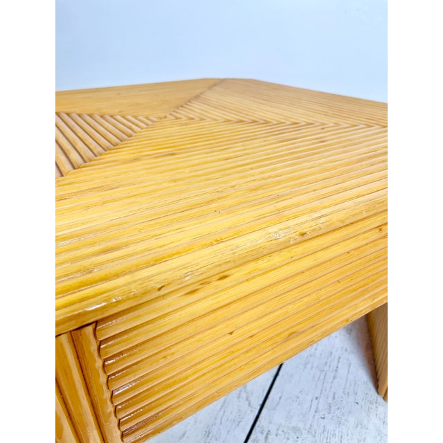 Vintage Split Reed Rattan Square Coffee Table For Sale In Tampa - Image 6 of 9