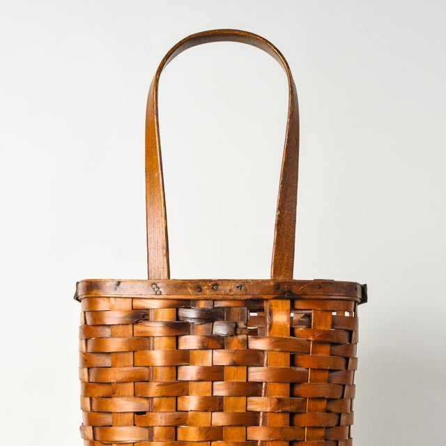 1950s Splint Wood Rolling Market Basket Cart For Sale - Image 4 of 16