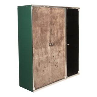 Guido Faleschini Astro Smoked Glass and Suede Cabinets for i4 Mariani, 1979, Set of 2 For Sale