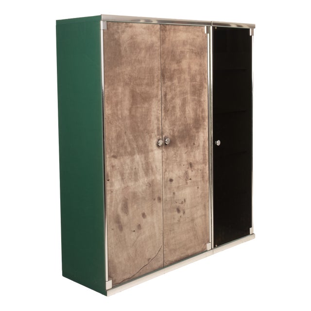 Guido Faleschini Astro Smoked Glass and Suede Cabinets for i4 Mariani, 1979, Set of 2 For Sale