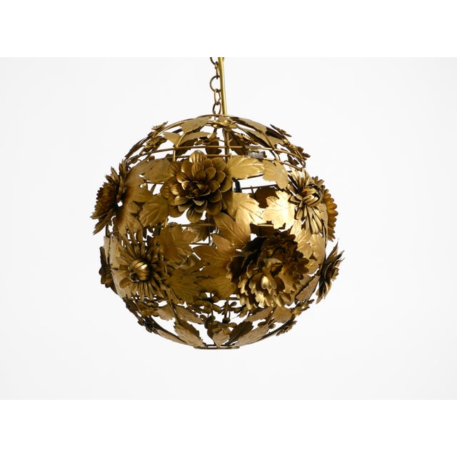 1970s Regency Floral Spherical Metal Ceiling Lamp, 1970s For Sale - Image 5 of 18