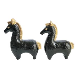 Vintage 1960s Mid-Century Asian Modern Black & Gold Glaze Tang Horse Figurines - a Pair
