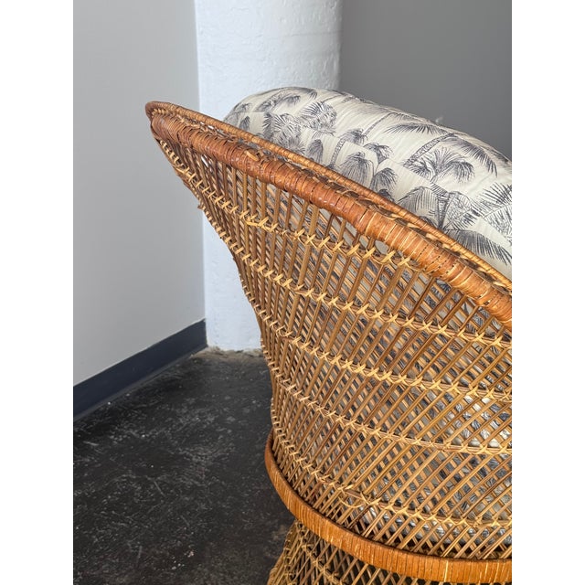 Brown Vintage Boho Peacock Wicker Chaise With Tropical Cushions For Sale - Image 8 of 18