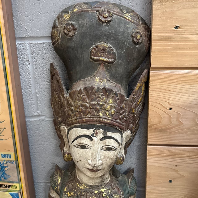 Wood Antique Pair Indonesian Rice Goddesses- Dewi Sri- Handcarved & Handpainted For Sale - Image 7 of 11