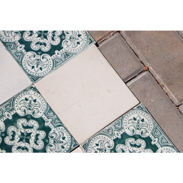 1920s Portuguese Art Deco Tiles Set of 32 Large Green & White Antique Decorative Tiles For Sale - Image 16 of 18