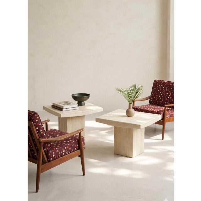 Contemporary 1970s Italian Organic Modern Minimalist Axel Vervoordt Style Travertine Side Tables - Pair For Sale - Image 3 of 8